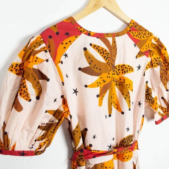 Farm Rio Creme & Brown Banana Puff Sleeve Dress - Picture 7 of 13